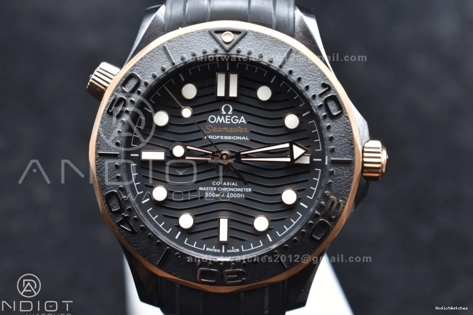 300m Bezel Black 43.5mm Neat Edition Ceramic 1:1 VSF Black A RG Seamaster on Dial Best Rubber Black 1070 Strap 0118